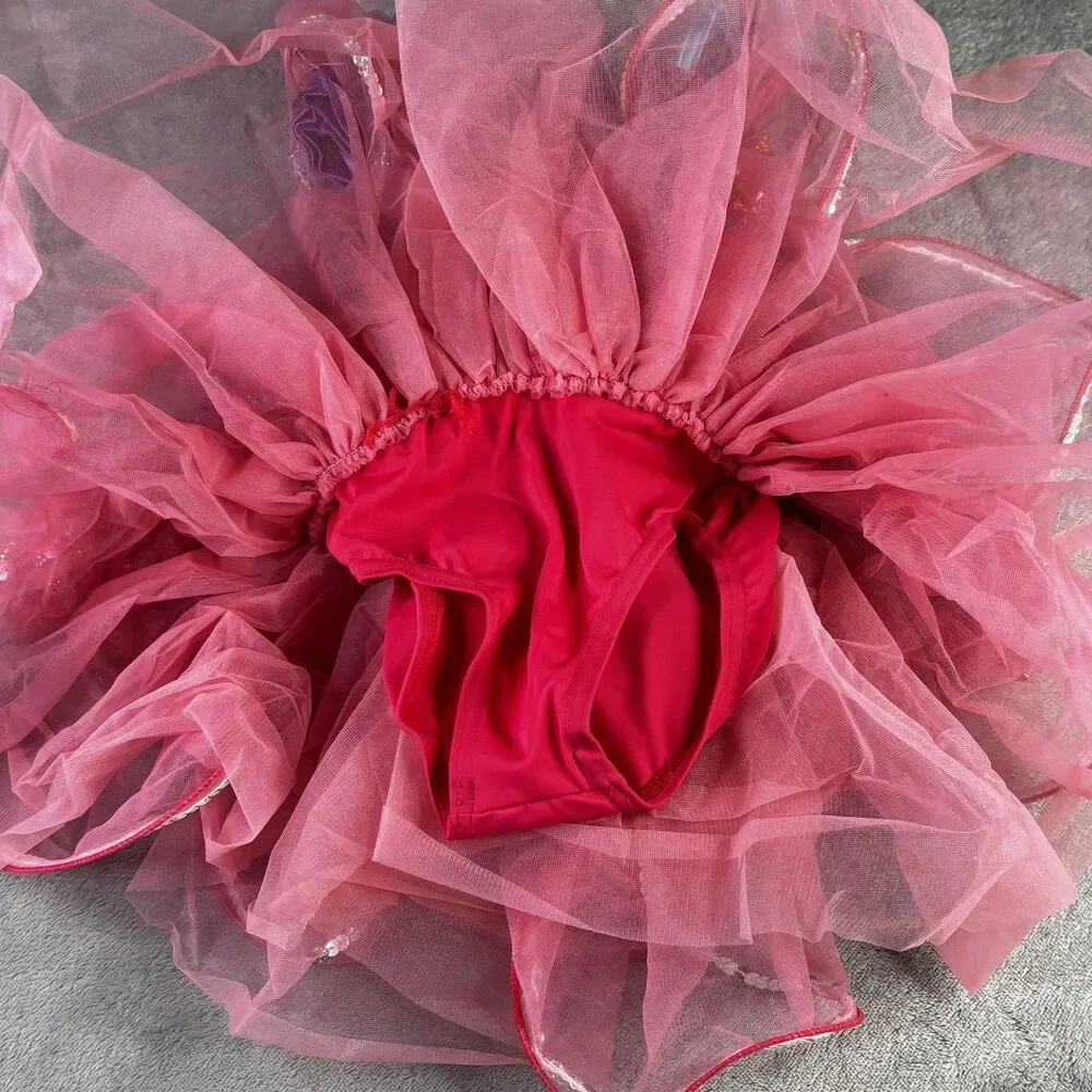 Weissman Dance Costume Girls XS Pink Sequin Tutu Dress Rainbow Straps Headpiece‎